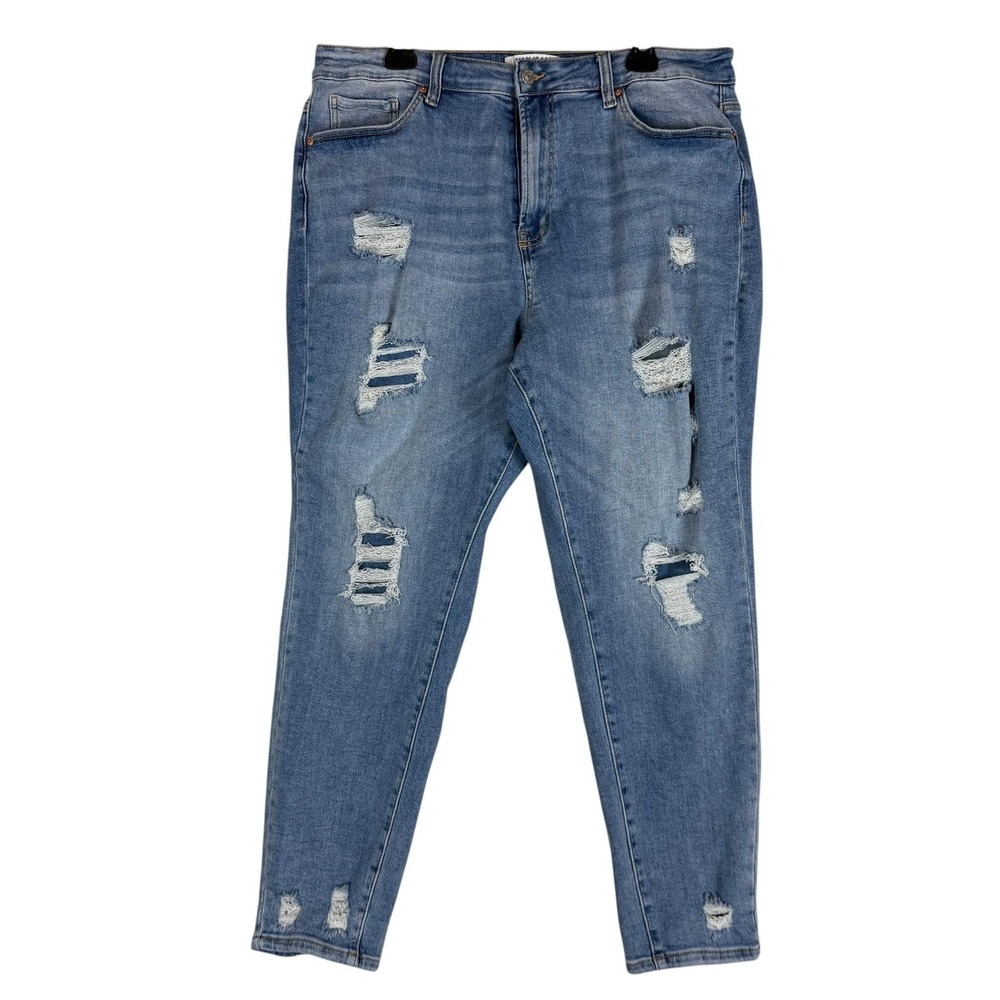 Wax Jean Jeans Womens‎ 18 Blue Medium Wash High Rise Distressed Skinny Stretch